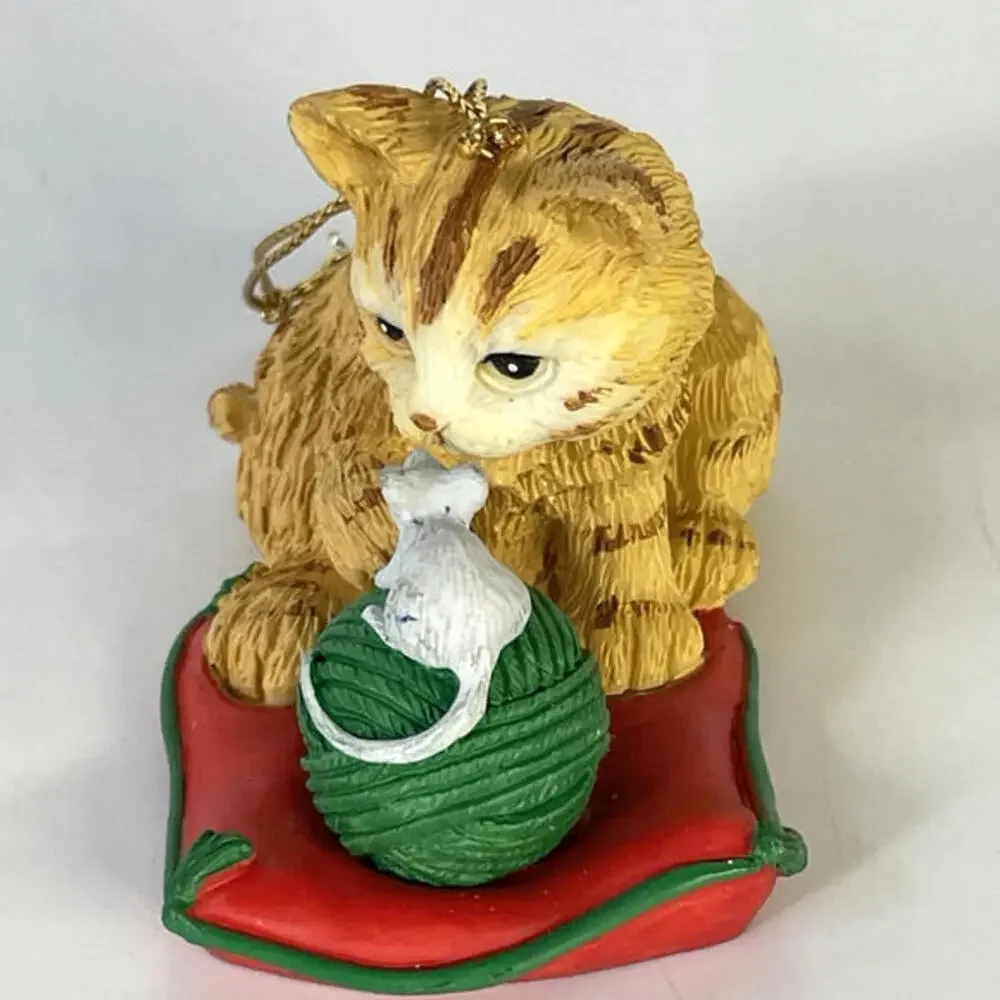 Cute Tabby Cat With Yarn And Mouse Christmas Ornament‎